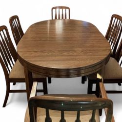 Dining table 6 chairs matching China cabinet Formica top dark wood 1970’s set vintage Round or Oval