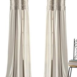 Lush Decor, Neutral Lydia Curtains Ruffle Window Panel Set for Living, Dining, Bedroom (Pair), 95” x 40, 95" L Panel Pair (16T004283)