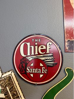 Santa Fe The Chief Metal Sign man cave