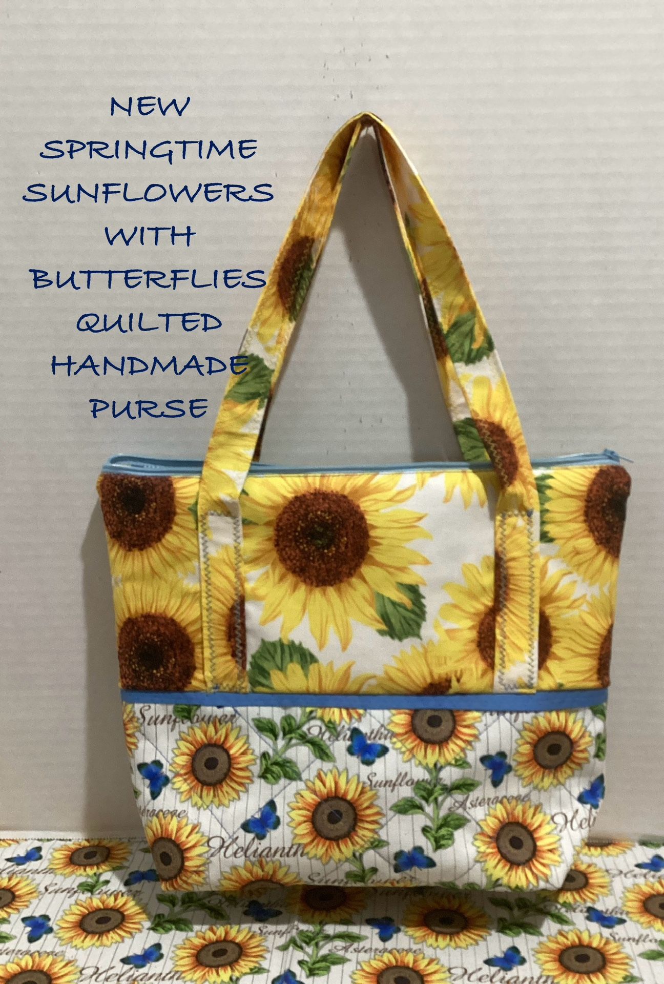 NEW SPRINGTIME SUNFLOWER WITH BUTTERFLIES QUILTED HANDMADE TOTE PURSE