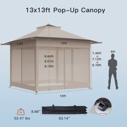 🥨13 ft X 13 ft Pop up Gazebo, Outdoor Canopy Tent, Instant Screened Shelter
