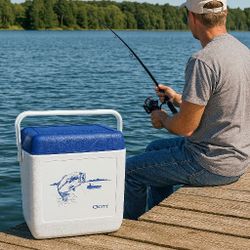 GOTT Blue and White Cooler 13.5 x 9 x 16 Fishing Graphic Ice Chest