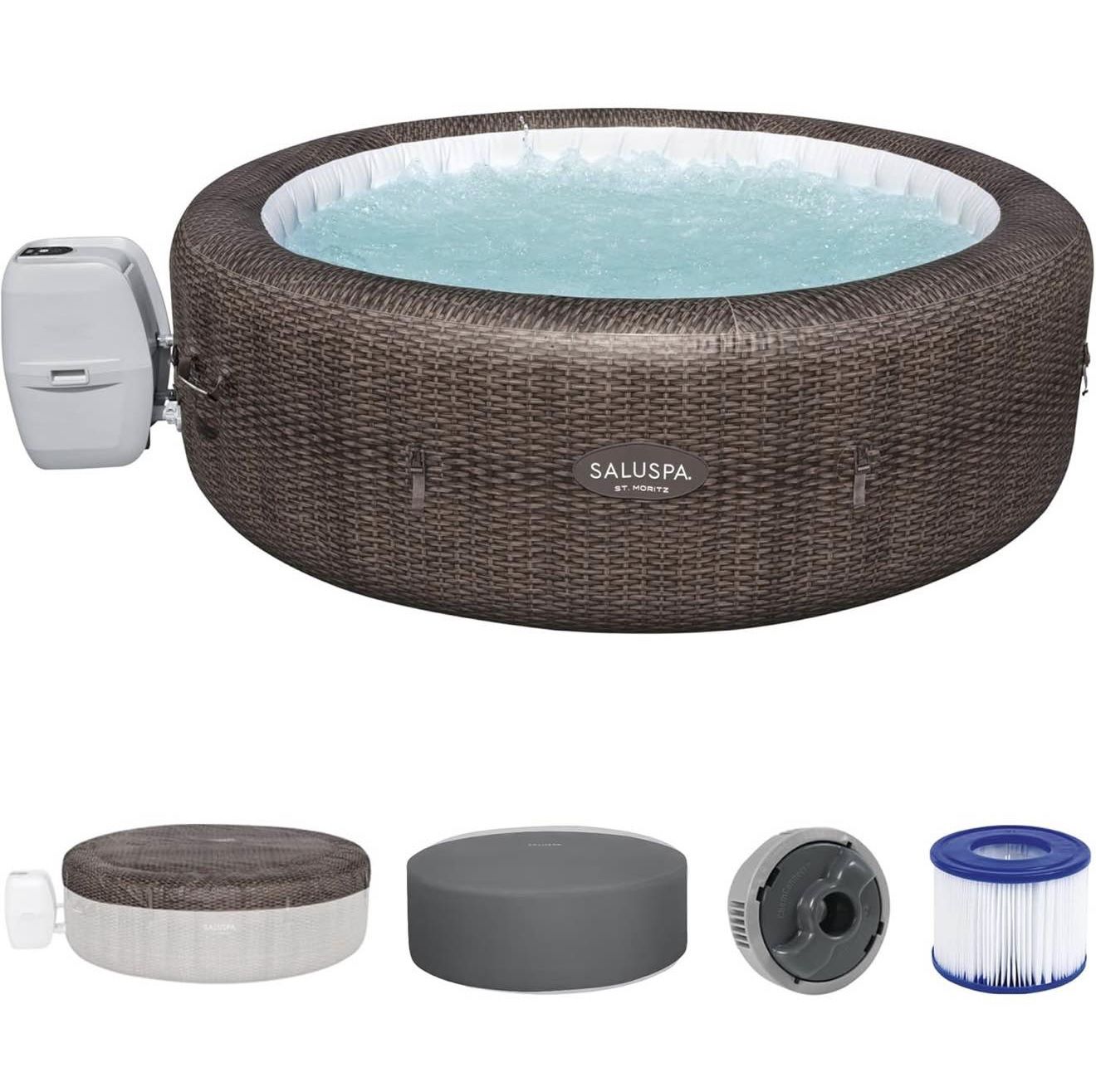 SaluSpa St Moritz AirJet 5 to 7 Person Inflatable Hot Tub Round Portable Outdoor Spa with 180 AirJets and EnergySense Energy Saving Cover