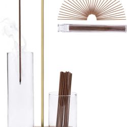 Incense Holder, 2 in 1 for Sticks with Detachable Anti-Ash Flying Incense Burner with Glass Ash Catcher andSticks Organizer Handmade Wooden Tray for M