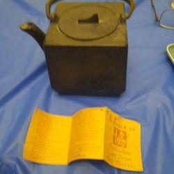 Vintage Square Japanese Cast Iron Tetsubin Ceremony Teapot With Strainer. 