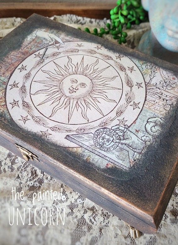 Boho Celestial Witchy Upcycled Cigar Trinket Jewelry Box