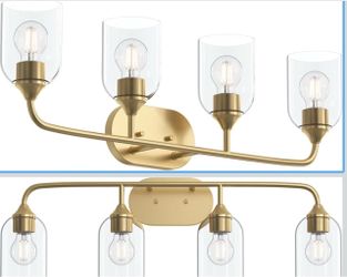Progress Lighting Ilia 4-Light Vanity Light, Transitional Light Fixture, Brushed Gold with Clear Glass Shade (9.5 in. H x 31 in. W x 6 in. Dia), P3005