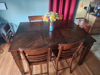 Dark Wood Dining Table with 6  Chairs
