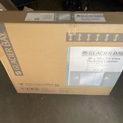  Glacier Bay Glacier Bay 36.4 in. W x 30.2 in. H Rectangular Medicine Cabinet with Mirror in White with Adjustable Shelves