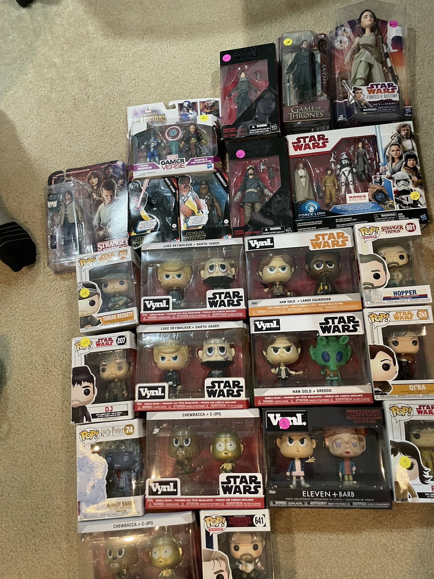 Star wars and Stranger Things Funko Pops and Vynl