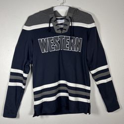 Western Washington Vikings Champion Sweater Hoodie Laces Blue Gray Small