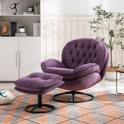 Purple  Velvet Papasan / Swivel Accent Chair w/ Ottoman [NEW IN BOX] **Retails For $600