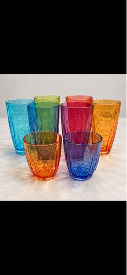 Set of 8 Colorful Textured Tumblers – 6 Tall, 2 Short