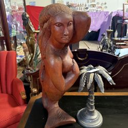 Very Unique Figure Head For Boat Mermaid Made Of Cedar Ulysses OXF 81 Soild 26in