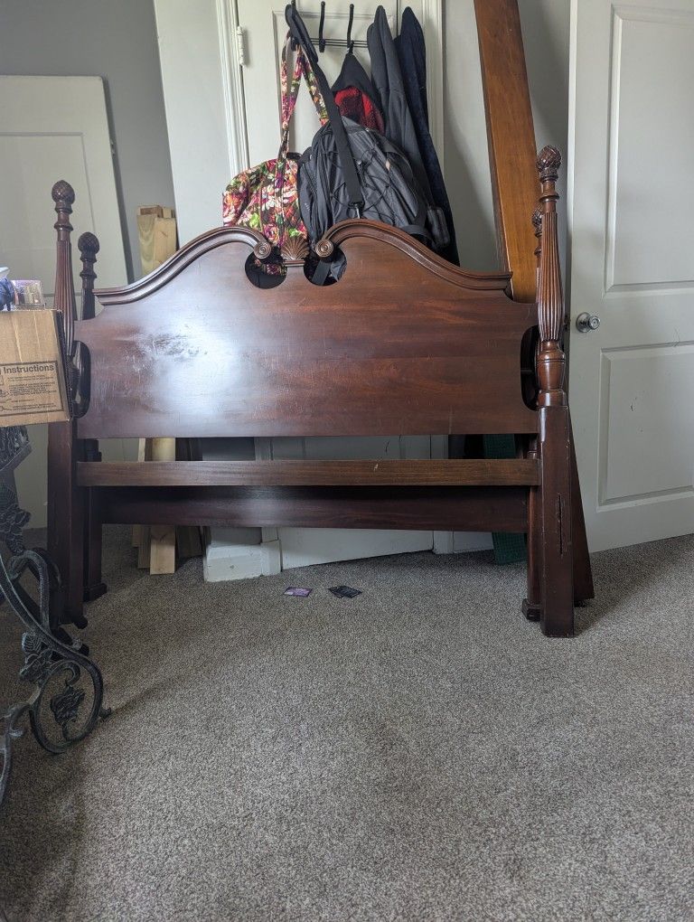 All Wood Queen Sized Bed With Slats
