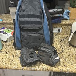 Baseball/tball Bag And 2 Kids Gloves 