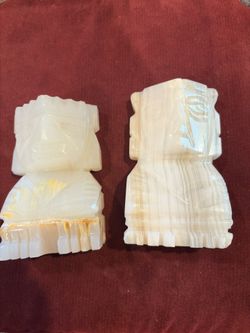 Vintage Mid-Century Mexican Onyx Aztec Warrior Bookends Pairs
