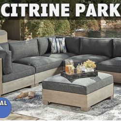 Ashley Outdoor By Deal Decor 6pc Large Grey Citrine Park Sectional Sofa