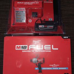 MILWAUKEE M18 FUEL ONE KEY 7 1/6 HEX UTILITY HIGH TORQUE IMPACT Wrench. CHARGER AND. 5.0 BATTERY