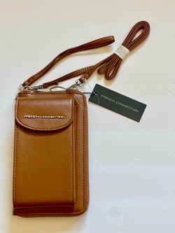 French Connection Cognac Vegan Leather Multi-Pocket Crossbody Bag