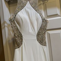 Off White Rhinestone Elegant Formal Dress