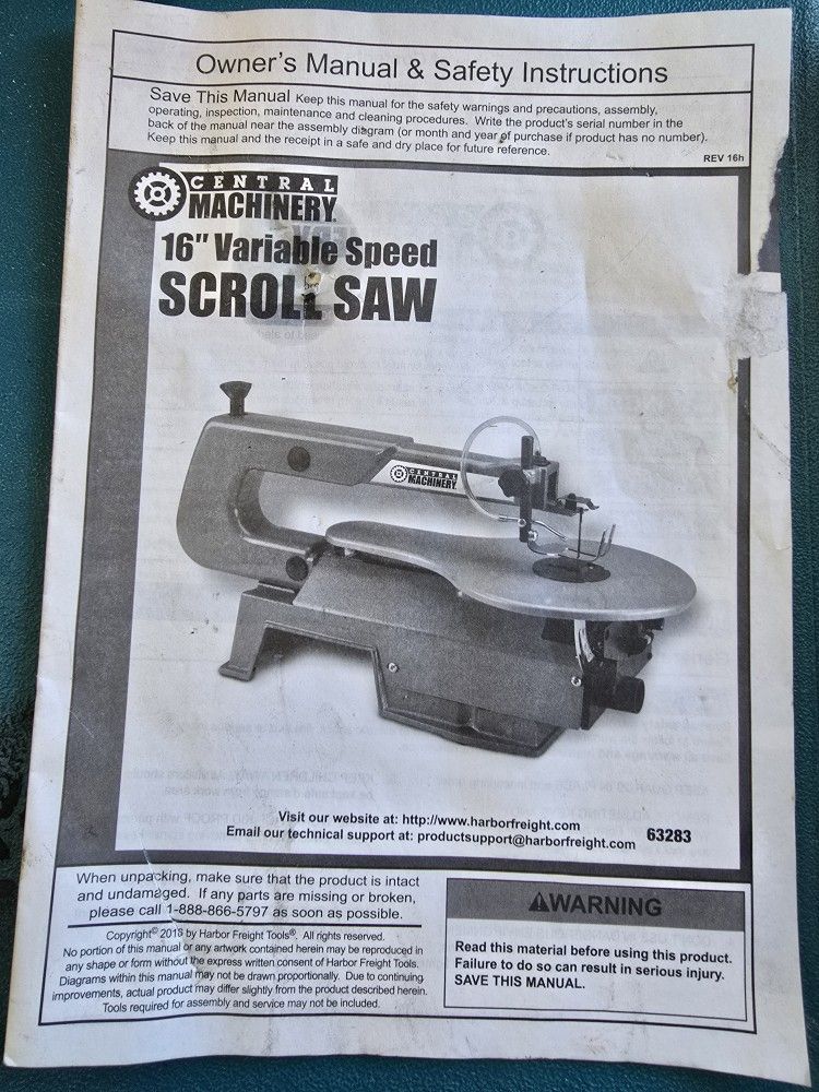 Central Machinery 16" Variable Speed Scroll Saw,