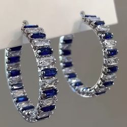 Royal Blue with Clear Cubic Zirconias Hoops