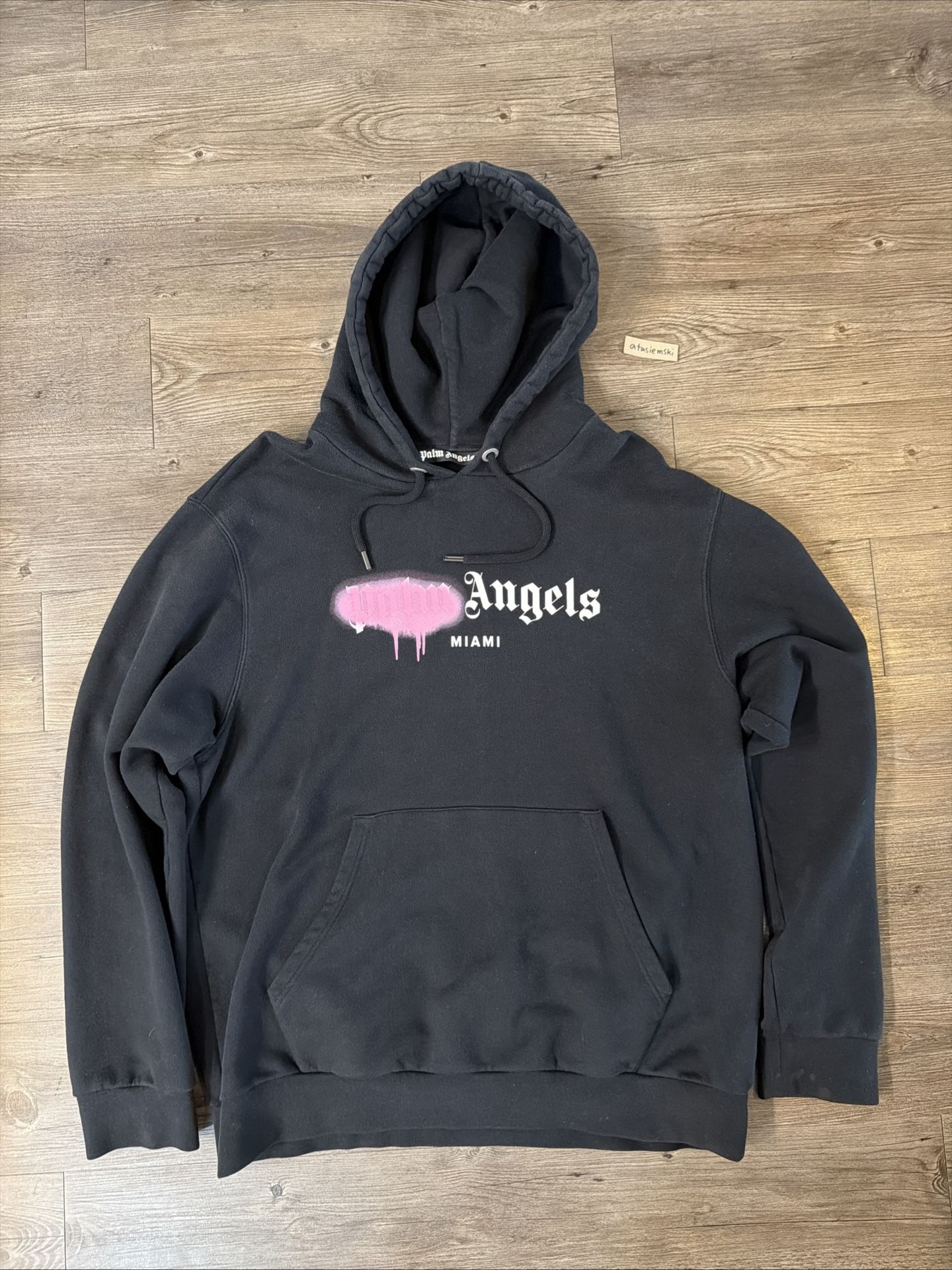Palm Angels Miami Pink Sprayed Hoodie Size XL Black 100% AUTHENTIC Mens