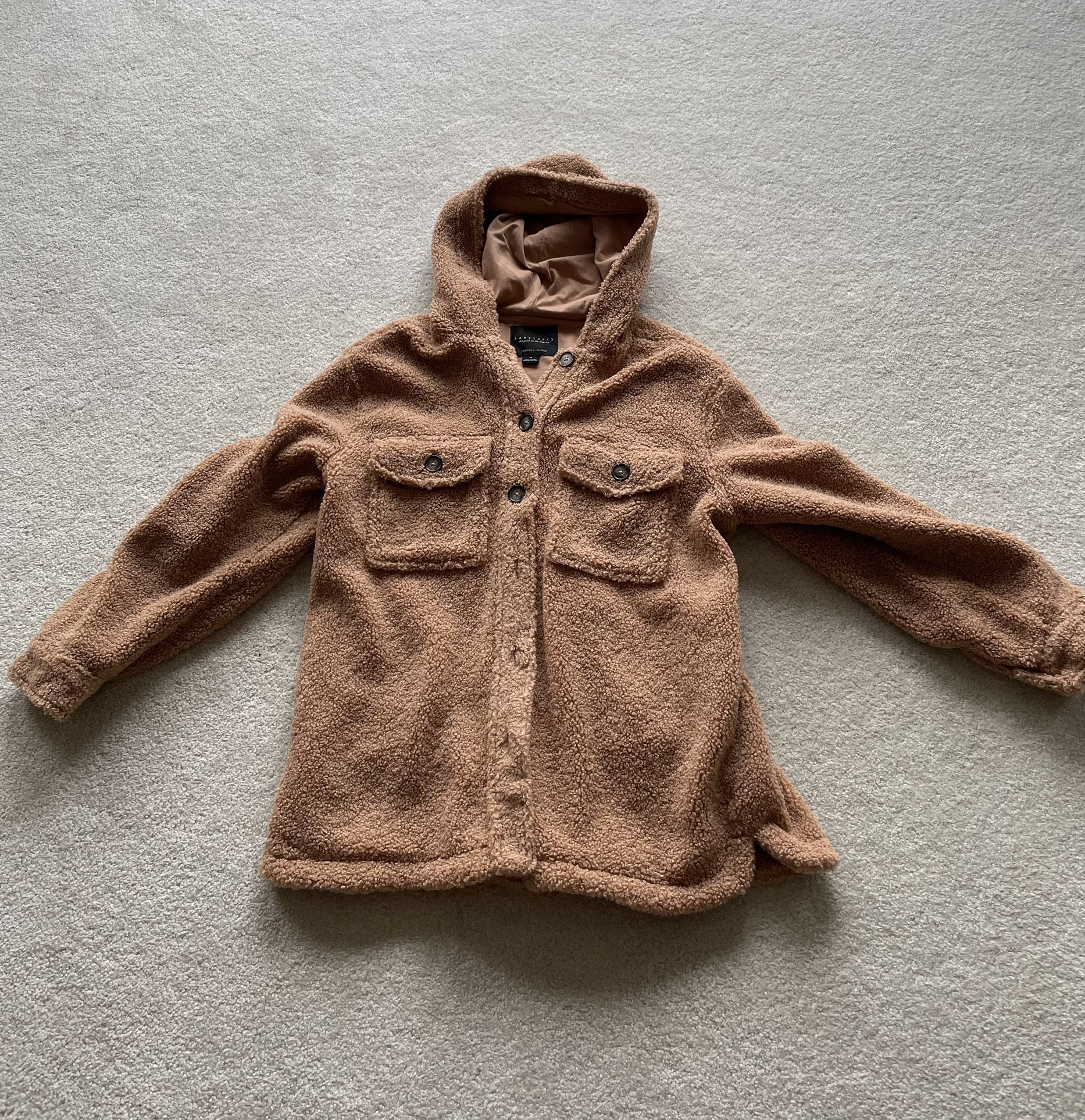 Sanctuary Harlow High Pile Fleece Hooded Jacket Size Medium