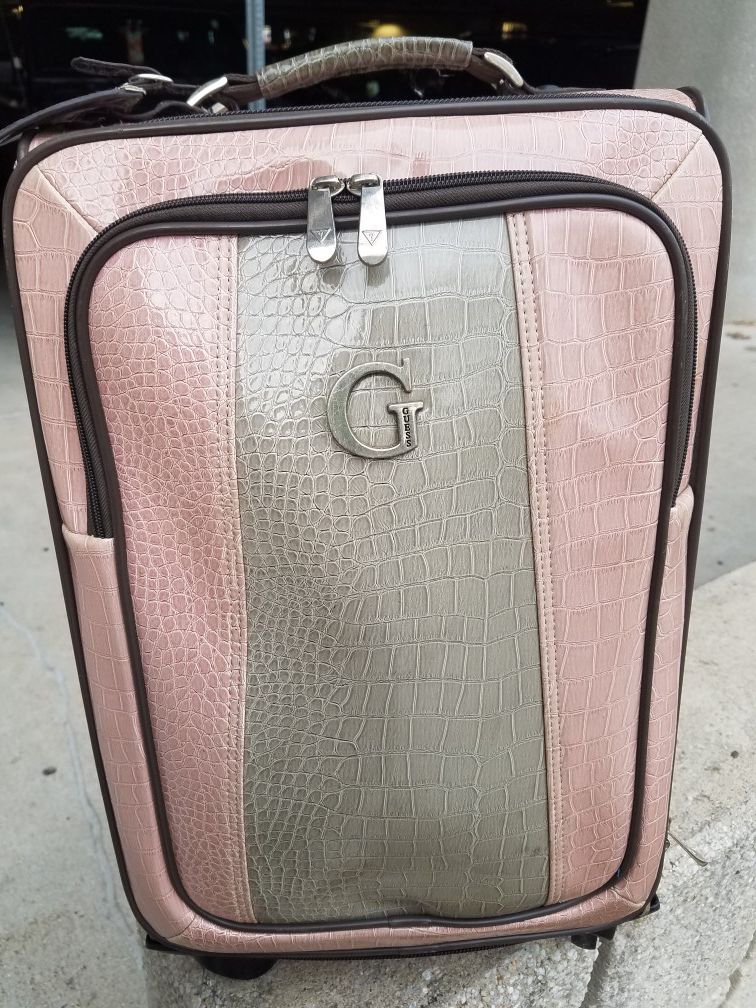 Women's 24" GUESS pink/silver/brown leather travel bag♡ (4)360°wheels♡ pop-up carry