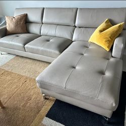 Beige Leather Sectional Couch