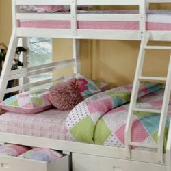 BUNK BED Twin Over Full White Free Drawers Free Mattress