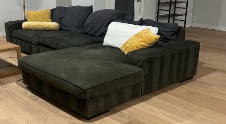 Dark Green Corduroy Sectional Sofa with Chaise