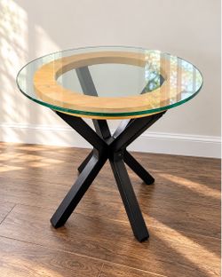Round Glass Top Side Table with Wood Ring