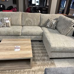 BEIGE OVERSIZED SUPER SOFT PLUSH FABRIC SECTIONAL COUCH SET  