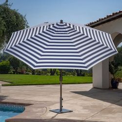 SunVilla 11’ Round Cabana Stripe Aluminum Market Umbrella In Blue NEW