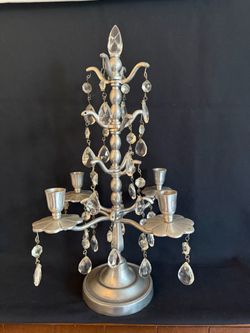 Silver Pewter Candelabra with Crystal Drops