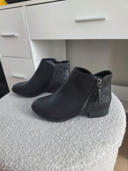 Girls black glittery ankle boots