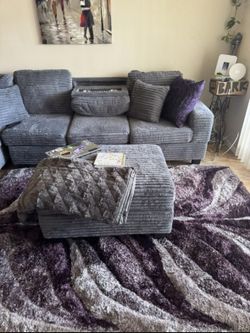 Gray Corduroy Sectional Sofa + Ottoman — Excellent Condition, Must Go