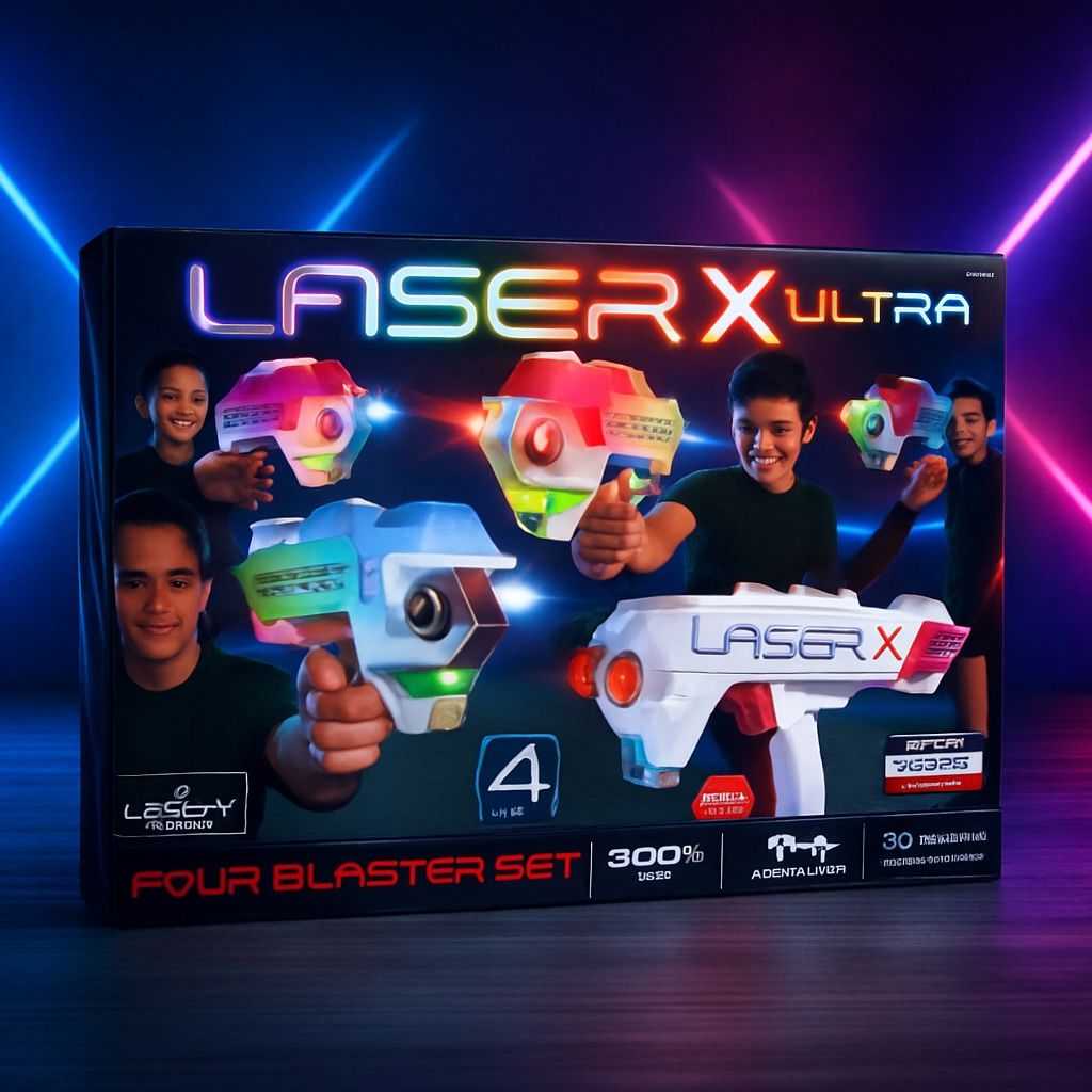 Laser X Ultra Four Blaster Set 300ft Range 20+ Colors Indoor Outdoor Game