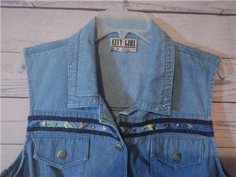 City Girl Sports Women DENIM Studs VEST Size M Embellished