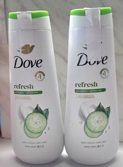 (2) Dove Body Wash for Women Moisturizing Refresh Cucumber & Green Tea Cleanser All Skin, 20 oz