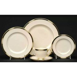 5 Piece Lenox Hancock Gold China Table Setting Plates Saucers Cup
