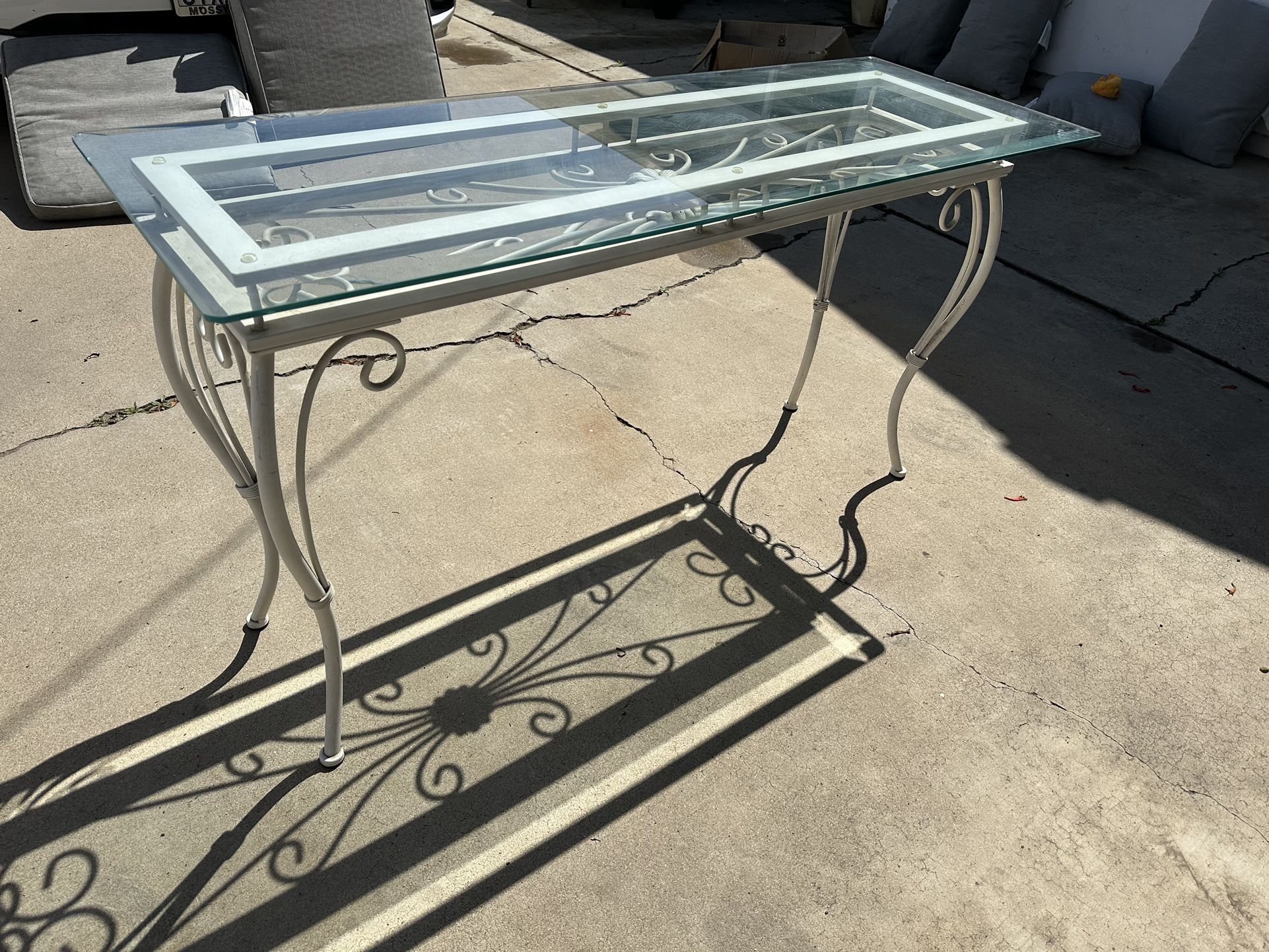 Vintage Fancy Glass And Metal Console Table