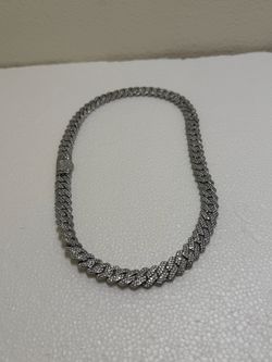 Silver-Tone Iced Out Cuban Link Chain 24.5inch - throw offers&read description