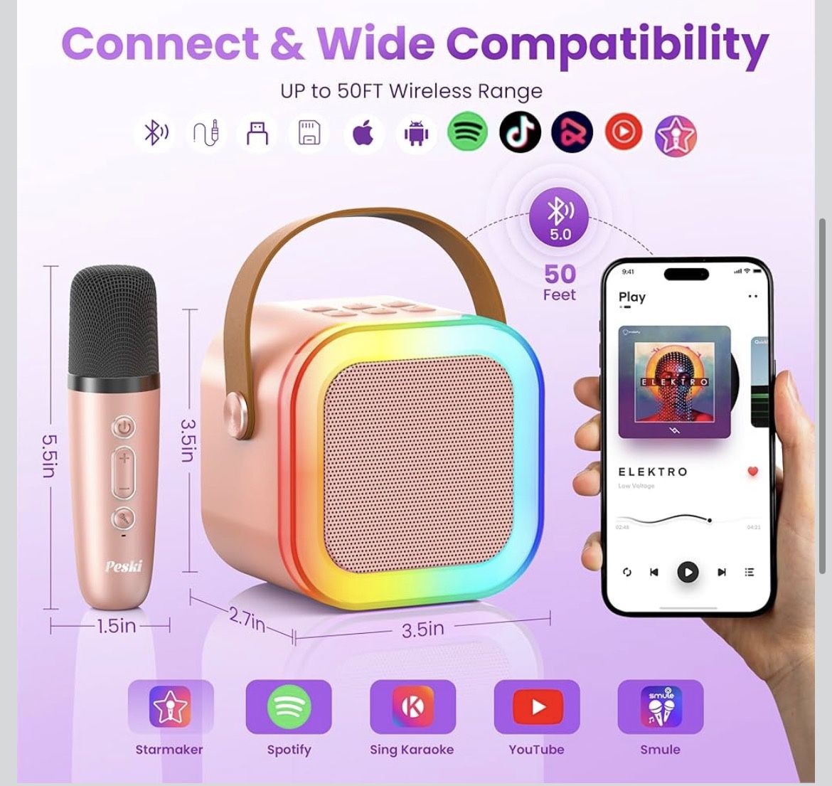 🆕 In Box Mini Karaoke Machine for Kids Adults,Portable Karaoke Microphone Singing Speaker Bluetooth with2️⃣Wireless Mic