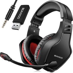 BEAVIIOO 2.4G Wireless Gaming Headset with Mic for PC PS4 PS5 Playstation 4 5, Bluetooth Gaming Headphones with Microphone for Laptop