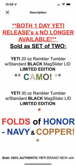 YETI Veterans Day Tumbler Folds Of Honor 20 oz Rambler Red White Blue  ⭐️CHOOSE⭐️