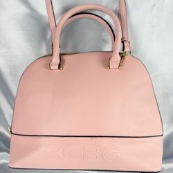 BCBG Bag Paris Women's Pink Faux Leather Gold Zip Double Handle Handbag