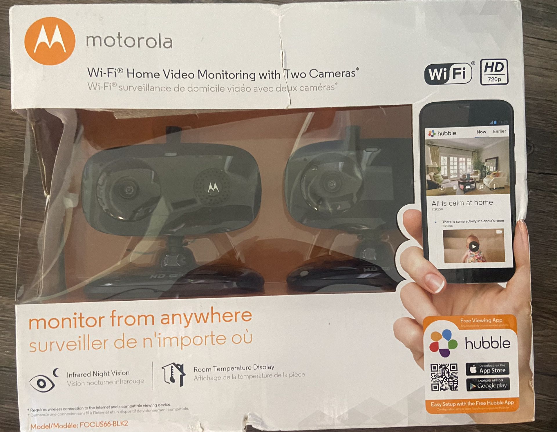 Motorola FOCUS66 Wi-Fi Home Monitor Security Camera, 2 Pack, Black